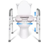 Asiento de inodoro elevado ajustable con asas para ancianos y discapacitados, capacidad de 400 libras, reposabrazos acolchados, ajuste de altura de 17.5-22.5 pulgadas, ajuste de ancho de 21.5-24.5