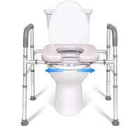 Asiento de inodoro elevado con asas, ancho/altura ajustable, asiento de inodoro elevado con brazos y asiento amplio, hasta 400 libras, asiento de inodoro elevado para personas mayores, discapacitados,