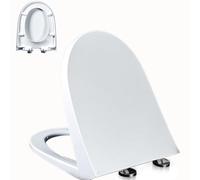Asiento de Inodoro en Forma de D 02E con Cierre Suave y función de Cierre Lento, Ajuste de bisagra de 360°, extracción con un Solo Clic, instalación y Limpieza Sencillas, urea formaldehído,