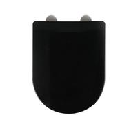 Asiento de inodoro en forma de D, cierre suave, material de polipropileno, liberación rápida, fácil de limpiar con bisagra fija superior, asiento de inodoro negro