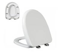 Asiento de inodoro en forma de D de cierre suave con bisagra ajustable de liberación rápida, fácil de instalar y limpiar, nunca afloja, urea blanca, formaldehído, diseño de cierre lento 02E