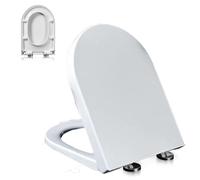 Asiento de inodoro en forma de D de cierre suave con bisagra ajustable de liberación rápida y fácil de limpiar, urea formaldehído nunca afloja, color blanco, perfecto para baños modernos