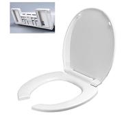 Asiento de inodoro frontal abierto comercial con tapa, lanzamiento rápido del asiento del inodoro PP, cierre suave, redondo, blanco, 35.5 * 40 cm