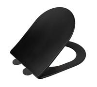Asiento de inodoro Galati, asiento de inodoro plano en forma de D con mecanismo de cierre suave, de duroplast, fijación Fix-Clip, negro mate