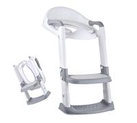 Asiento de inodoro infantil Relaxdays con escalera, altura 39-45 cm regulable, plegable, cojín extraíble, gris/blanco