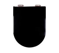 Asiento de inodoro negro, con bisagras de cierre lento, asiento de inodoro alargado con parachoques sin deslizamiento, fácil de instalar y limpiar, liberación rápida, bisagra ajustable de 360 °,