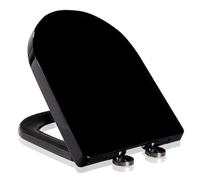 Asiento de inodoro negro y alargado con tapa y asiento de inodoro en silencio, asiento de inodoro suave y cercano con liberación rápida y bisagra ajustable de 360 °, fácil de instalar y limpiar, en