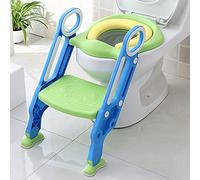 Asiento de inodoro para niños con escaleras, Aufun Escalera plegable Orinal de aprendizaje con escaleras Asiento de inodoro para bebés con cojín acolchado de PU y asas para orinal (Azul y verde)