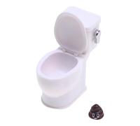 Asiento de inodoro pequeño de simulación con efecto de sonido al ras para casas de muñecas, accesorios realistas, decoración de baño coleccionable, color blanco y plateado