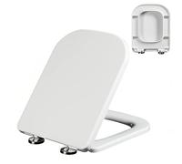 Asiento de Inodoro Rectangular de plástico Blanco con Cierre Suave y liberación rápida, Tapa Cuadrada Resistente y de fácil Limpieza, Modelo 06C
