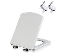 Asiento de Inodoro Rectangular de plástico Cuadrado Frontal Simple fijación Superior Blanco 35 x 43 cm
