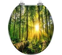 Asiento de inodoro redondo con cierre suave y silencioso para uso universal | Diseño de resina verde bosque, forma redonda, mecanismo de cierre suave y silencioso, instalación universal en baños, uso