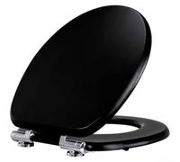 Asiento de inodoro redondo de madera negra con mecanismo silencioso de cierre suave con tablero de madera maciza de 18 mm de grosor y bisagras de aleación de zinc para inodoros estándar en forma de O