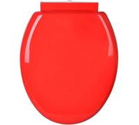 Asiento de inodoro redondo de polipropileno rojo con tapa, cierre suave, tapa en forma de O para una fácil limpieza, fijación superior simple, duradero y cómodo.