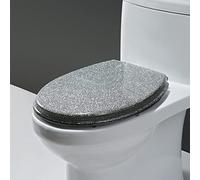 Asiento de Inodoro Redondo de Resina con Purpurina, Resistente y de Cierre Lento, silencioso, de liberación rápida, fácil de Limpiar, instalación y extracción, Color Rosa (Plateado).