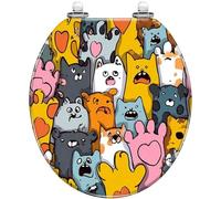Asiento de inodoro redondo de resina MiaoPaw con de liberación | Diseño de huellas de gato y perro de dibujos animados, superficie sin costuras, con protectores para las patas, fácil de