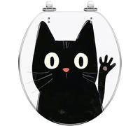Asiento de inodoro redondo de resina para baño, decoración de Halloween | Diseño de gato negro, construcción de resina, se adapta a inodoros estándar, añade un toque festivo de Halloween al baño.