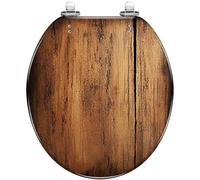 Asiento de Inodoro Redondo Decorativo con Tapa Asiento de Resina con Textura rústica de Madera y Patrones Desgastados con Grietas Profundas bisagras de liberación rápida con Cierre silenci