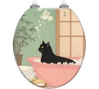 Asiento de inodoro redondo decorativo de resina con tapa, bisagras de liberación rápida, fácil instalación, limpieza, rana divertida, bañera, gato negro, burbuja, estilo vintage, lindo anima
