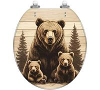 Asiento de inodoro redondo decorativo de resina NatureCraft para baños de | Diseño de oseznos de oso grizzly enmarcado en el bosque, bisagras de cierre silencioso, liberación rápida, fácil de limpiar,