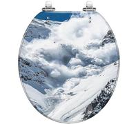 Asiento de inodoro redondo ovalado Power Nature Avalanche Cáucaso decorativo con cubierta, fácil de instalar para baño