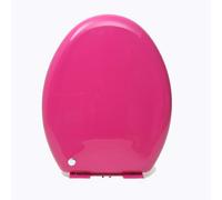 Asiento de inodoro redondo rosa con bisagras de cierre lento, parachoques antideslizantes de plástico PP fácil de limpiar, 36,5 x 46 cm y elegante actualización de baño