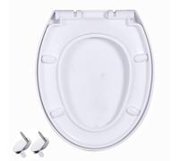 Asiento de inodoro resistente de cierre suave, bisagras de acero inoxidable ajustables de liberación rápida, fácil de limpiar, cubierta en forma de O, fijación superior, polipropileno blanco, 37 x 42