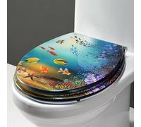 Asiento de inodoro transparente con efecto océano 3D y carcasas reales, bisagra ajustable de acero inoxidable