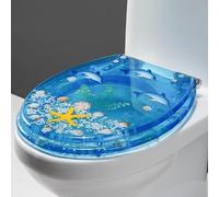 Asiento de inodoro transparente con efecto océano 3D y carcasas reales, bisagra ajustable de acero inoxidable