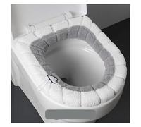 Asiento de inodoro universal de mano con cojín contrastante, funda gruesa de felpa en forma de O con asa, accesorio de baño(B GREY)