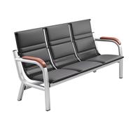 Asiento de Invitados de 3 Asientos, Silla de Banco de Recepción con Brazos de Madera Maciza, Asiento Individual Que Puede Soportar 300 Kg, para Aeropuerto, Mercado, Banco(Black)