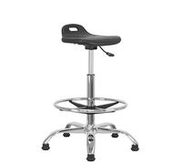 Asiento de pie, Taburete de Oficina Alto, Ajustable de 55 a 79 cm, Asiento ergonómico, reposapiés Ajustable, Patas fijas, Estructura de Metal Cromado, para Escritorio y mesas Altas