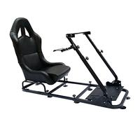 Asiento de simulación con estructura para ordenador y consola, tapizado en cuero sintético, color negro