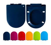 Asiento del inodoro suave cerrado en forma de D, 未处理 Soft Close D-Shaped Toilet Seat Red & Green, One-Button Easy Release Hinge, Easy to Clean & Install, 360x445mm(Dark Blue)