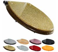 Asiento del inodoro suave cerrado en forma de D, Toilet Seat Soft Close Quick Release Top Bottom Fixing 36 x 42 cm Multicolor(Gold)