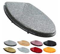 Asiento del inodoro suave cerrado en forma de D, Toilet Seat Soft Close Quick Release Top Bottom Fixing 36 x 42 cm Multicolor(Silver)