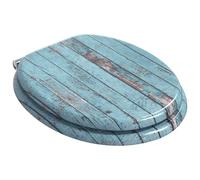 Asiento inodoro MDF con cierre suave azul 44 x 38 cm | Cierre silencioso, parachoques deslizante, montaje estándar 13-18 cm, fácil limpieza, uso interior