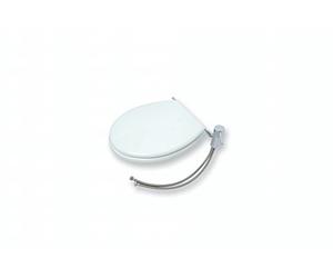 Asiento para inodoro con bidet, de madera lacada blanca, con grifo monomando y aireador para la función bidet