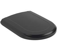 Asiento para inodoro Hommage de Villeroy & Boch, asiento con tapa y cierre automático, aro extraíble fabricado de Duroplast resistente, pieza de recambio original, en forma de D, negro puro, mate