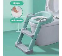 Asiento para ir al baño plegable para bebés Silla de entrenamiento con respaldo para el orinal con taburete Escalera para bebés Niños pequeños Niños Niñas Inodoros seguros-Green_with_cushion