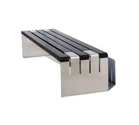 Asiento para patio de parque Silla de parque negra y gris sin respaldo, banco for exterior, estructura acero inoxidable, asiento madera, zona descanso Asientos de muebles de exterior(Pequeño)