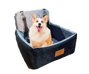 Asiento Perro Coche Pequeño,Asiento De Coche Para Perros,Cama Perro Coche Suave y Mullida Cuenta Con Dos Correas Ajustables,Para Guardar Cosas,Antideslizante,Para Perros (Negro y Gris,45x45x35 Cm)