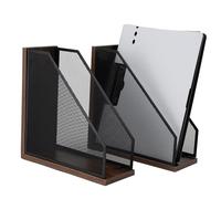 ASIFMTHOT Revistero de madera antigua, soporte de malla para escritorio, accesorios de escritorio de oficina, caja de archivos decorativa (paquete de 2 unidades), color negro