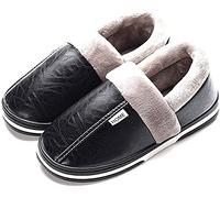 Asifn Zapatillas de Invierno Para Hombres y Mujeres en Casa Zapatos Calientes Zapatos de Cuero y Algodón Para Mantenerse Calientes（Negro，40/41 EU，41/42 Tallas de la Marca