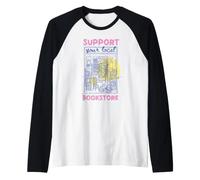 Asistencia Librería Amante de los Libros Lectura Biblioteca Cat Novel Camiseta Manga Raglan