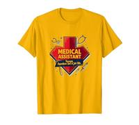 Asistente médico: Superhéroe Título del Puesto Funny Healthcare Camiseta, Hombre, Dorado Brillante, XL