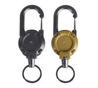 ASISUN 2 llaveros retráctiles, portainsignia de carrete resistente, 1 negro + 1 caqui, para pantalones, cinturones, tarjetas de identificación y llaves