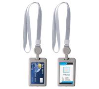 ASISUN 2 pcs portatarjetas de cuello retráctil con cordón, para personal de oficina, protección de tarjetas de identificación de oficina, estudiante, exposición, autobús (gris)