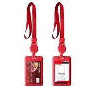 ASISUN - 2 piezas portatarjetas de cuello retráctil con cordón, para personal de oficina, protección de tarjetas de identificación de oficina, estudiante, exposición, autobús (rojo)