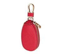 ASISUN - Funda de piel sintética para llave de coche, con gancho metálico, con cremallera, multifunción para llaves de coche, color rojo